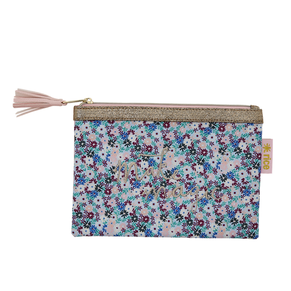 Blue Small Flower Print Zipped Pouch By Rice DK